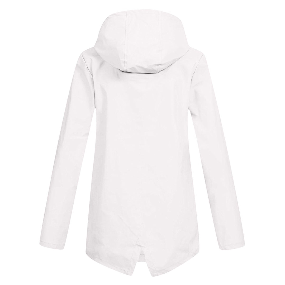 Manteau de pluie imperméable femme long à capuche, zip et poches à rabat 11