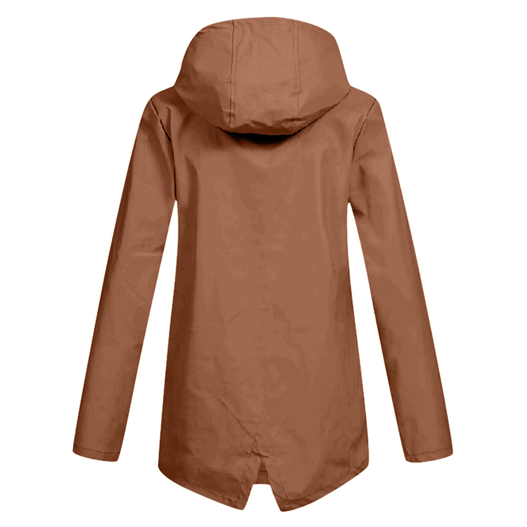 Manteau de pluie imperméable femme long à capuche, zip et poches à rabat 12