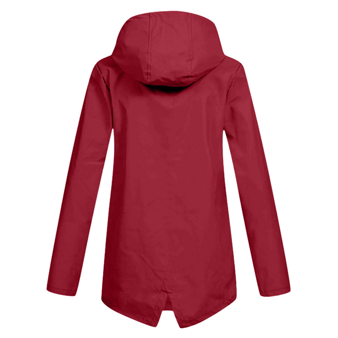 Manteau de pluie imperméable femme long à capuche, zip et poches à rabat 13