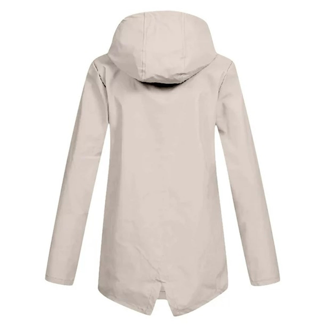 Manteau de pluie imperméable femme long à capuche, zip et poches à rabat 8