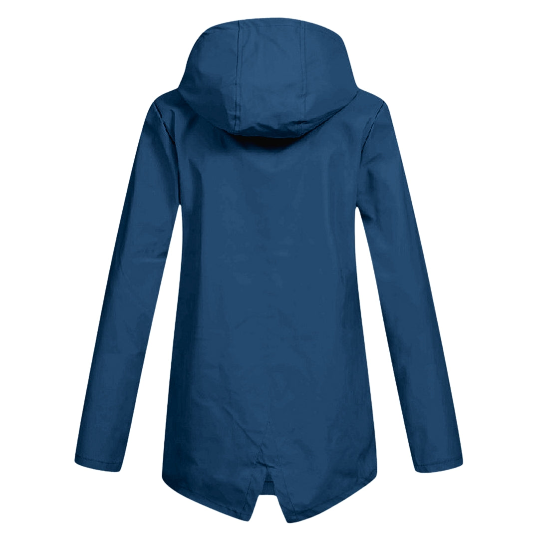 Manteau de pluie imperméable femme long à capuche, zip et poches à rabat 9