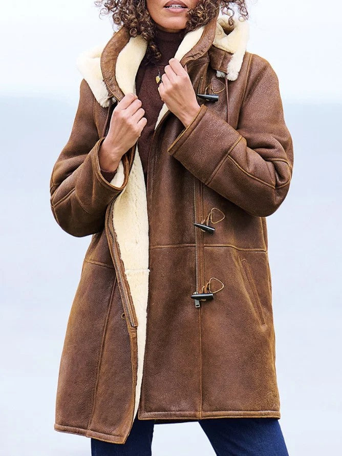 Manteau d'hiver femme élégant et chaud effet suédine 1