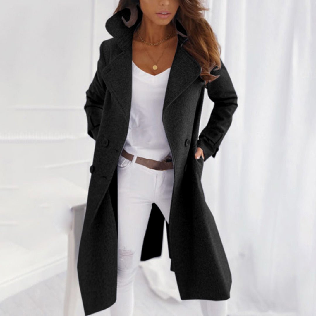 Manteau en laine femme à col tailleur et boutonnage double 1