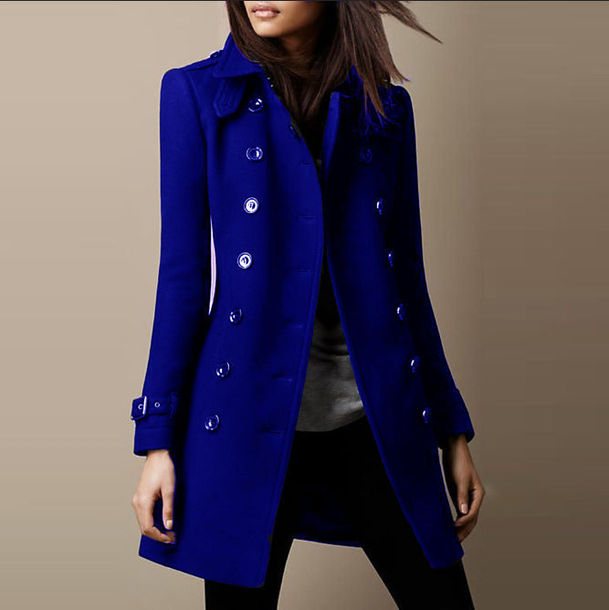 Manteau en laine femme croisé cintré à col cranté mi-long 1