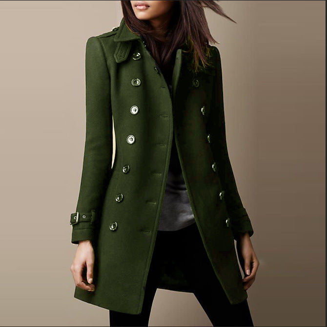 Manteau en laine femme croisé cintré à col cranté mi-long 2