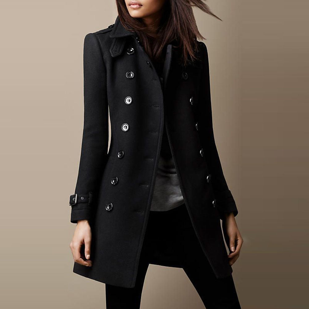 Manteau en laine femme croisé cintré à col cranté mi-long 3