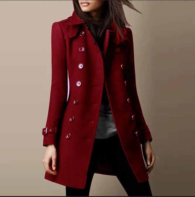 Manteau en laine femme croisé cintré à col cranté mi-long 4