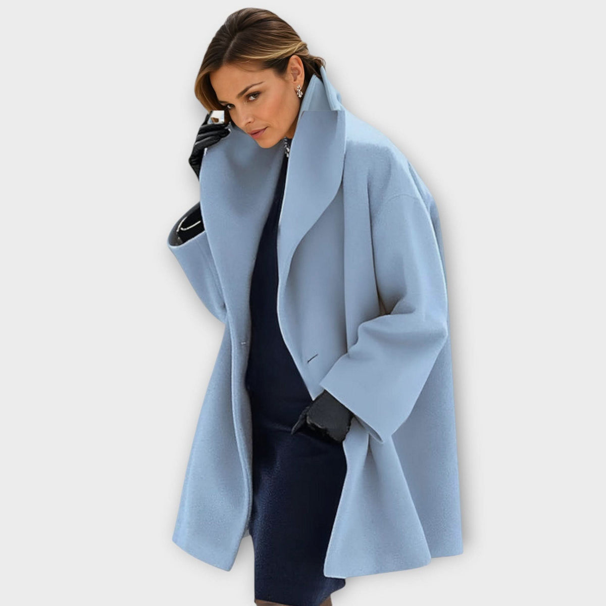 Manteau en laine femme portefeuille à col châle mi-long 1