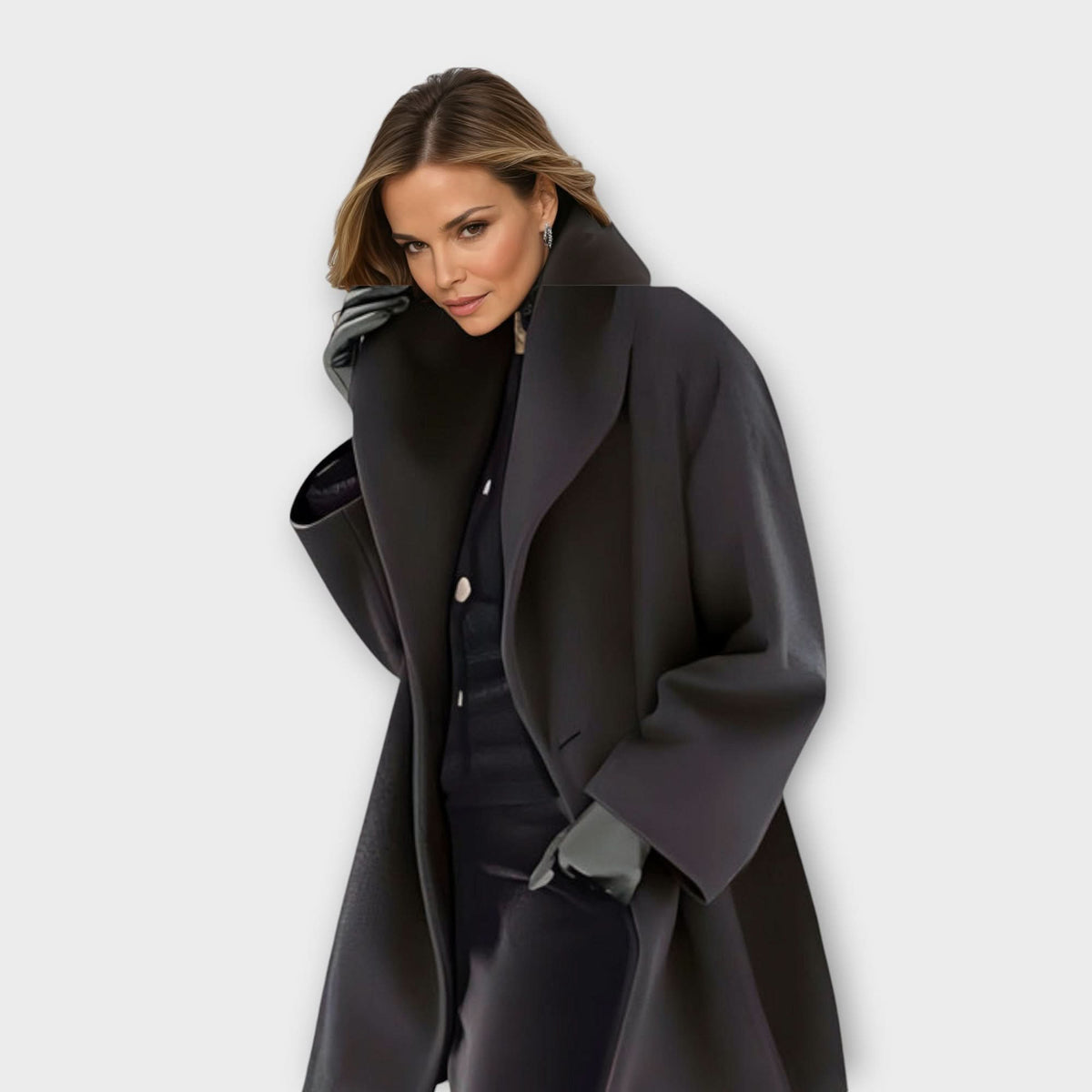 Manteau en laine femme portefeuille à col châle mi-long 3