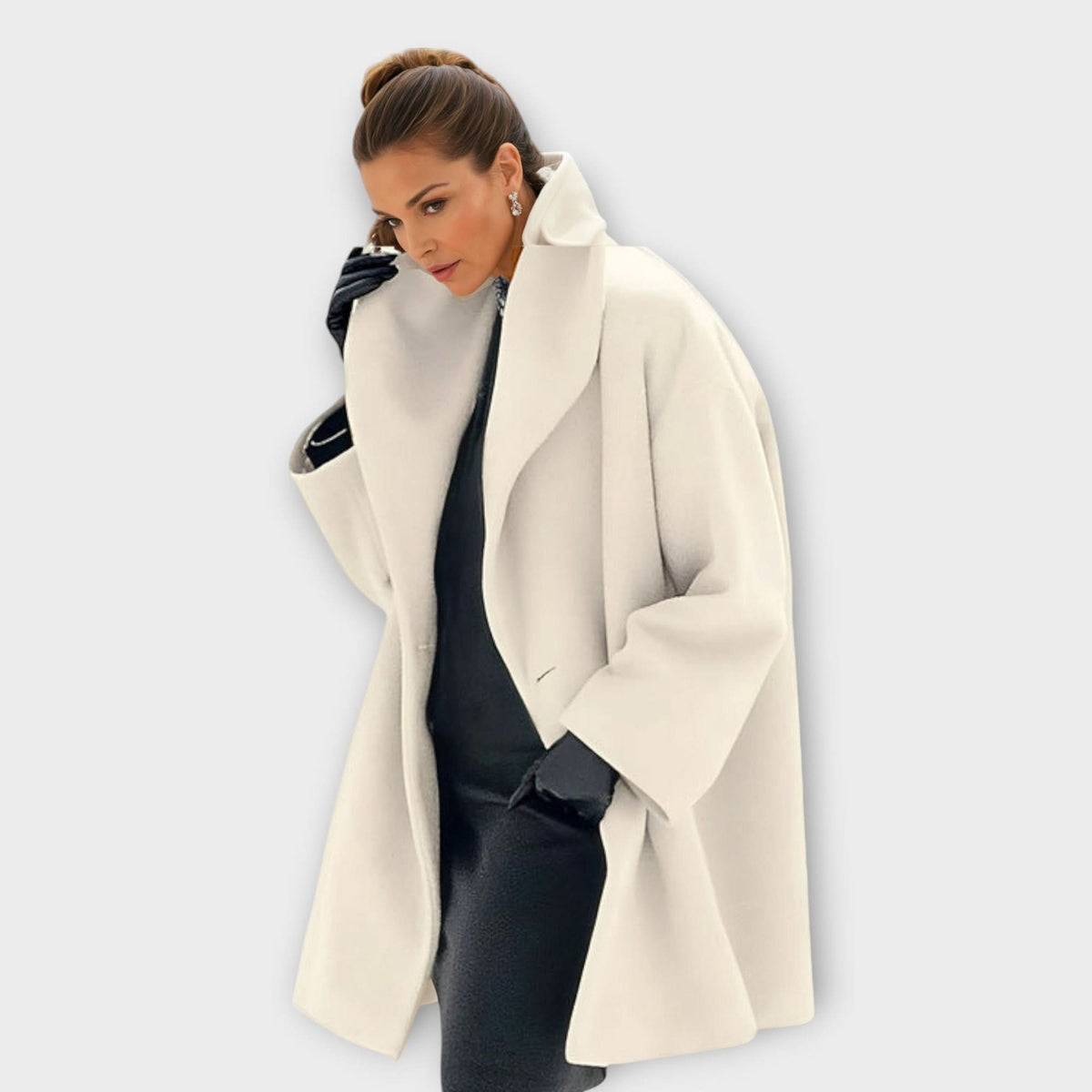 Manteau en laine femme portefeuille à col châle mi-long 6