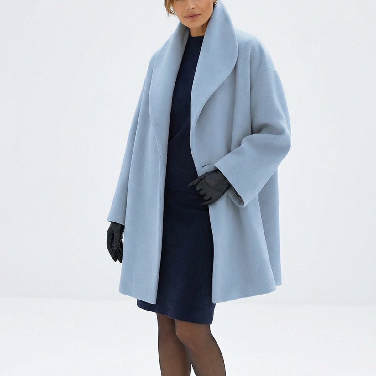 Manteau en laine femme portefeuille à col châle mi-long 7