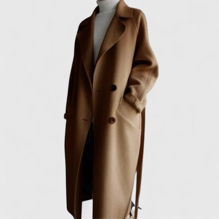 Manteau femme long en laine à ceinture et col cranté 5