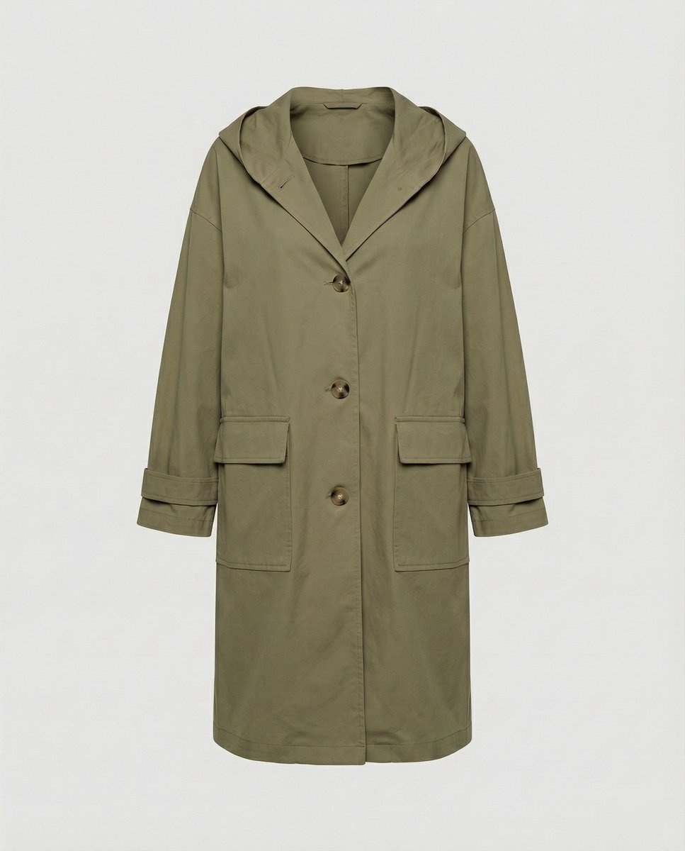 Manteau long à capuche femme déperlant boutonné à poches 5