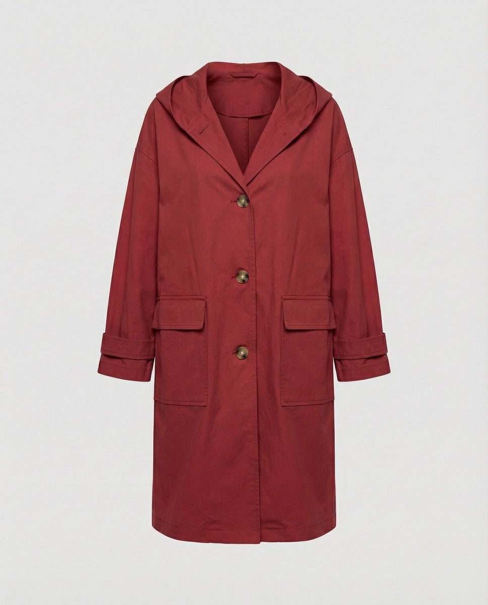 Manteau long à capuche femme déperlant boutonné à poches 6