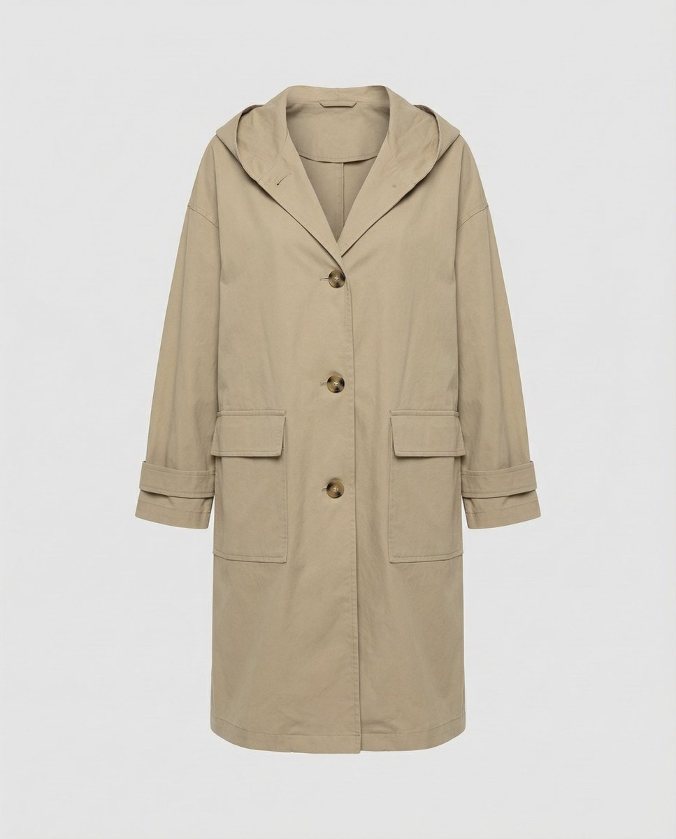 Manteau long à capuche femme déperlant boutonné à poches 7