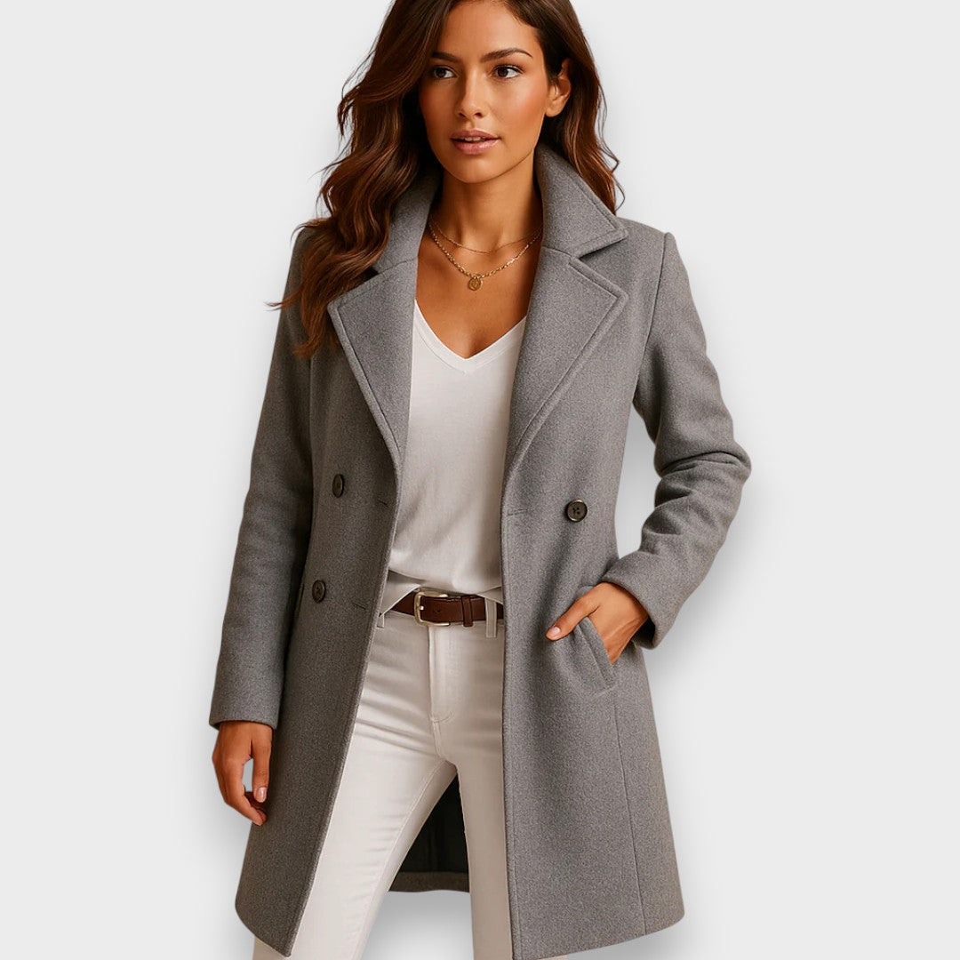 Manteau long d'hiver en laine femme coupe structurée 2