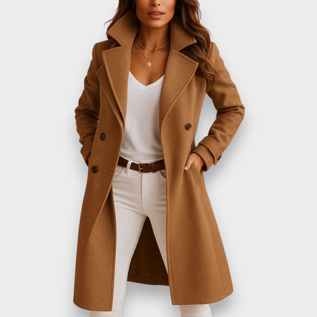 Manteau long d'hiver en laine femme coupe structurée 3