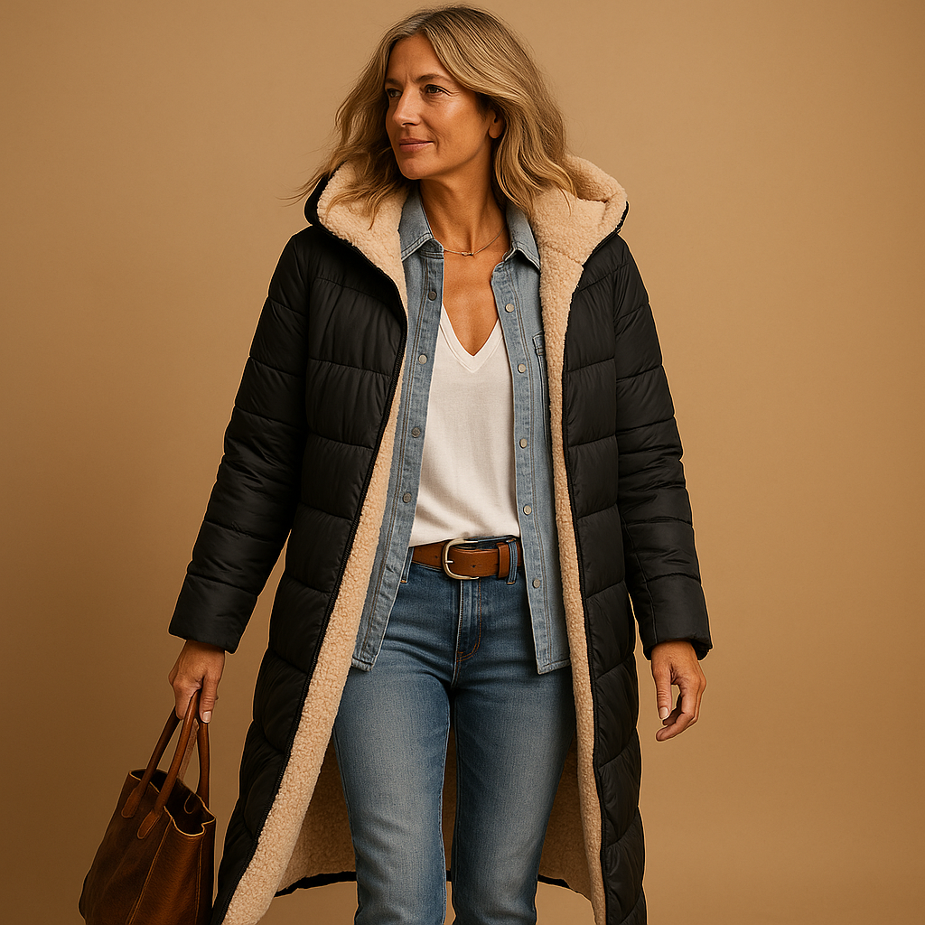 Manteau long d'hiver femme chic et élégant à coupe moderne 1