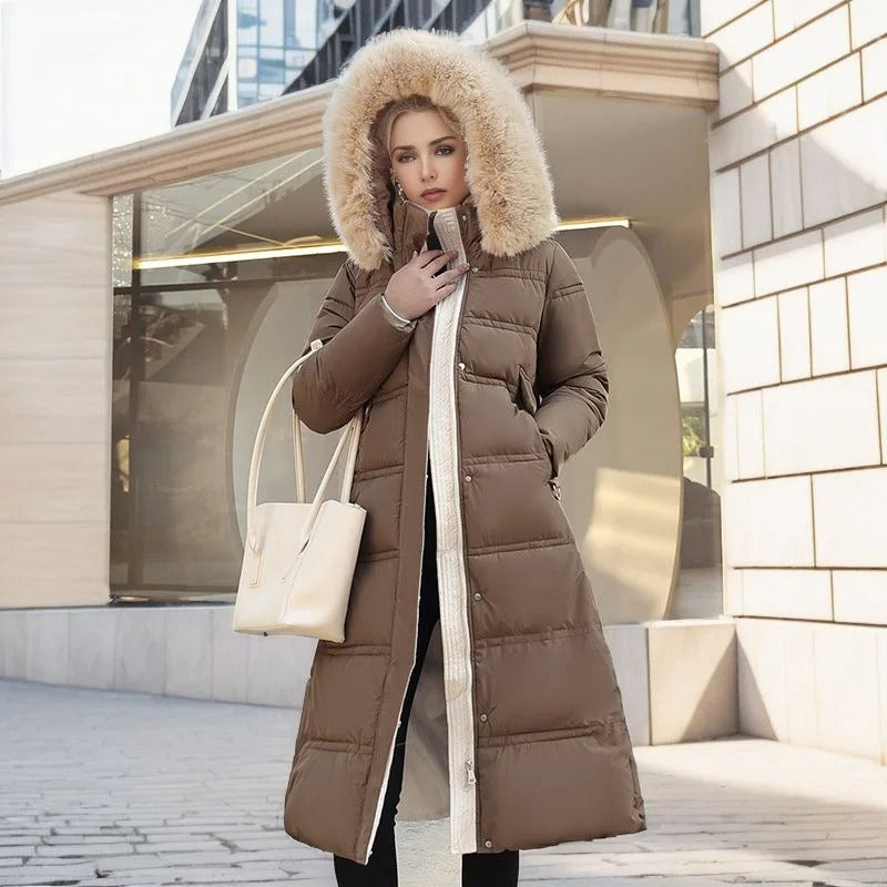 Manteau long d'hiver femme cintré à manches longues et poches 11