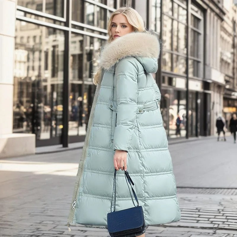 Manteau long d'hiver femme cintré à manches longues et poches 13