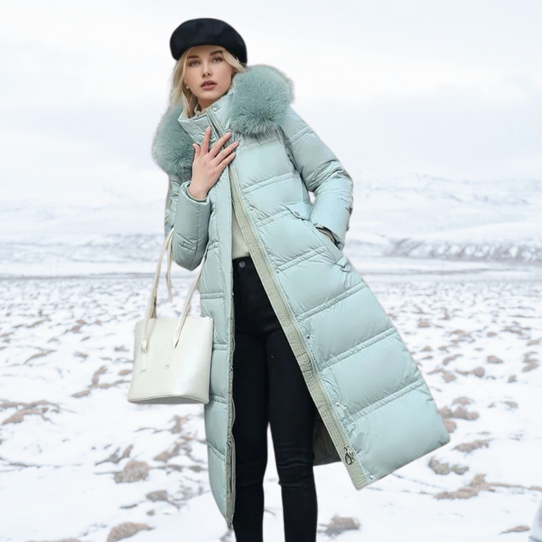Manteau long d'hiver femme cintré à manches longues et poches 3