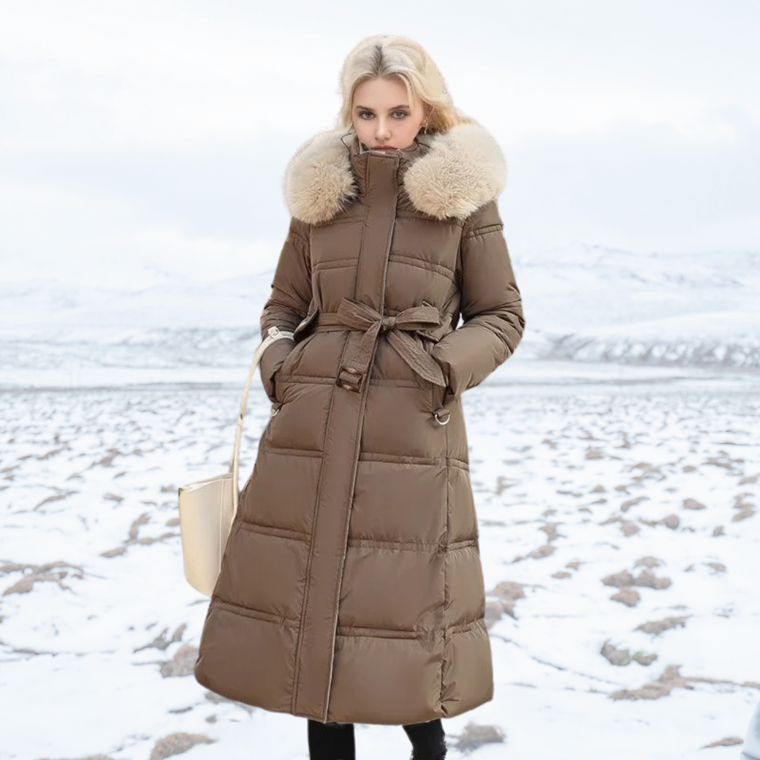 Manteau long d'hiver femme cintré à manches longues et poches 5