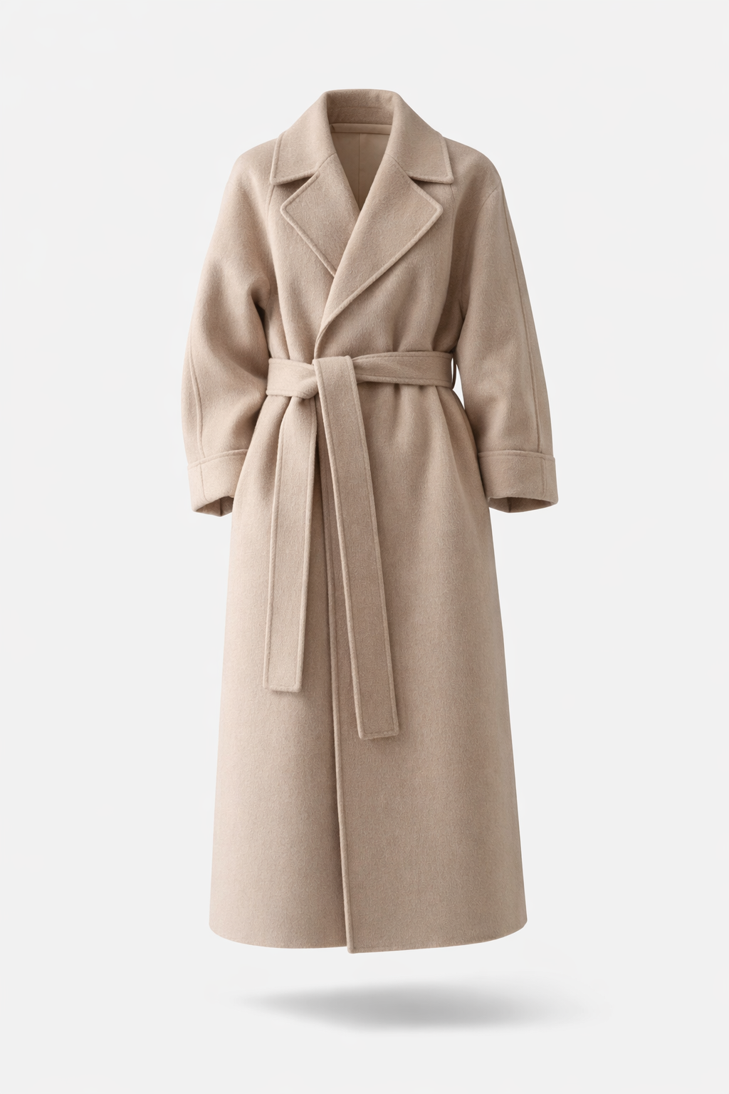 Manteau long en laine femme cache-cœur à col cranté 1