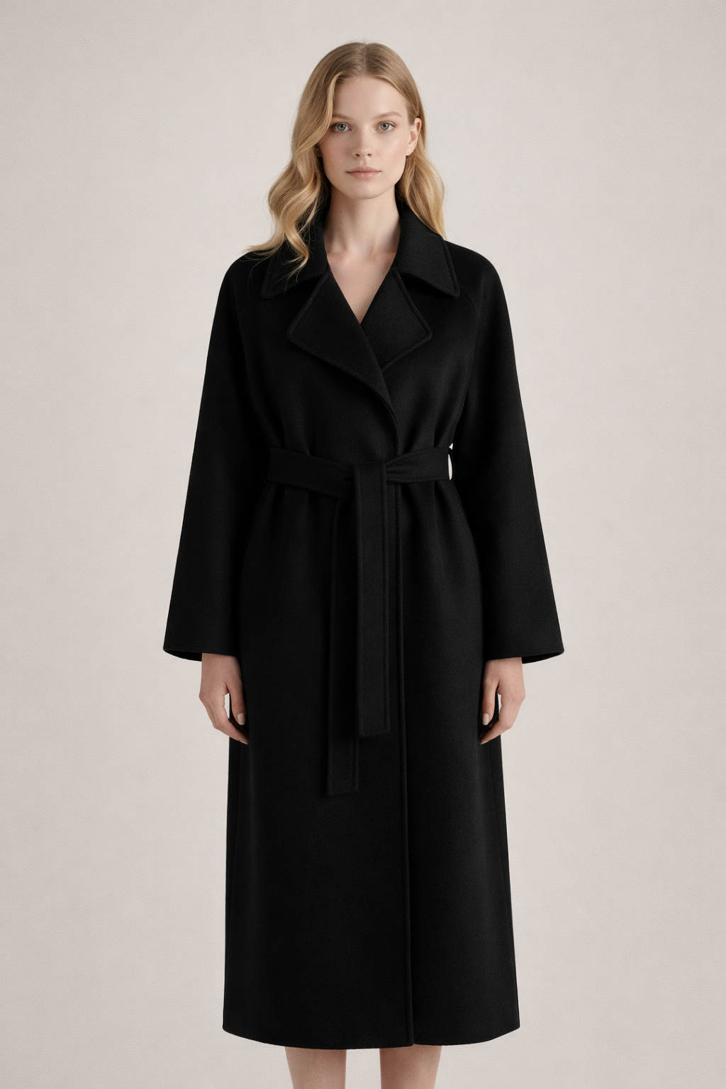Manteau long en laine femme cache-cœur à col cranté 12