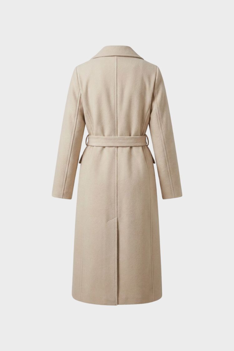 Manteau long en laine femme ceinturé à col cranté 7