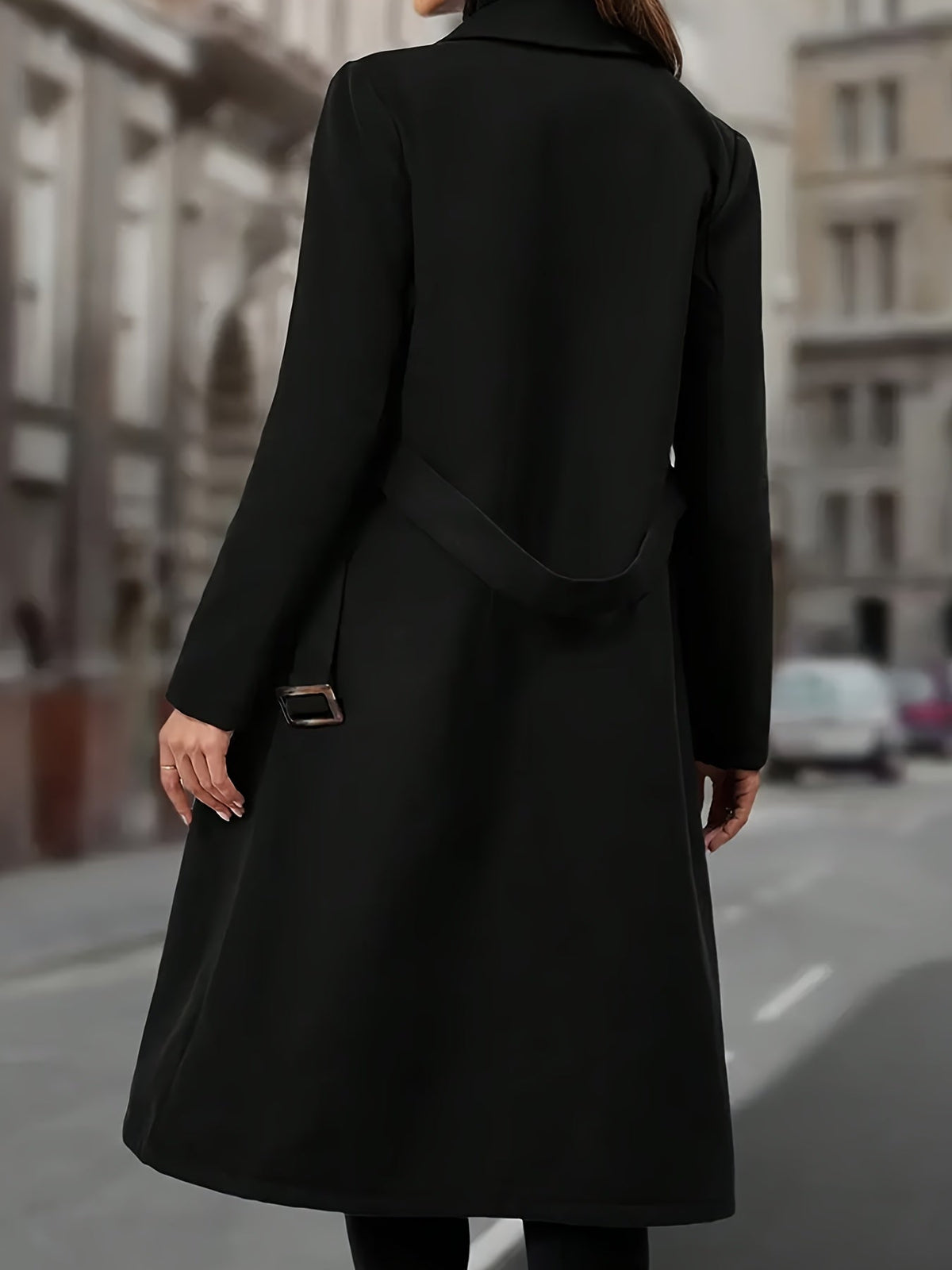 Manteau long femme en laine à double boutonnage et col cranté 2