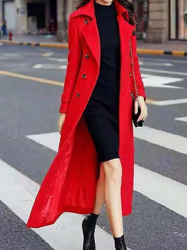 Manteau long femme en laine à taille ceinturée et col cranté 3