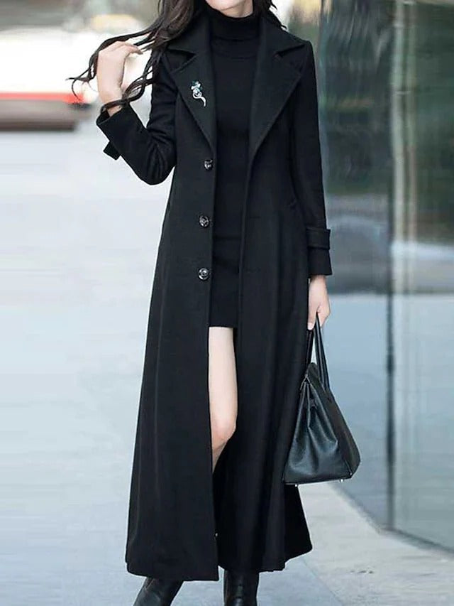 Manteau long femme en laine à taille ceinturée et col cranté 7
