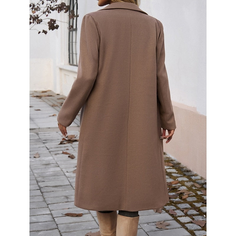 Manteau long femme en laine coupe ajustée à col cranté 12