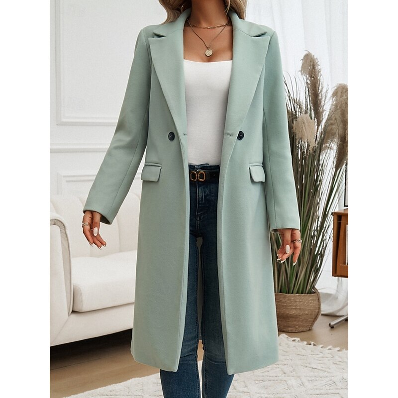 Manteau long femme en laine coupe ajustée à col cranté 17