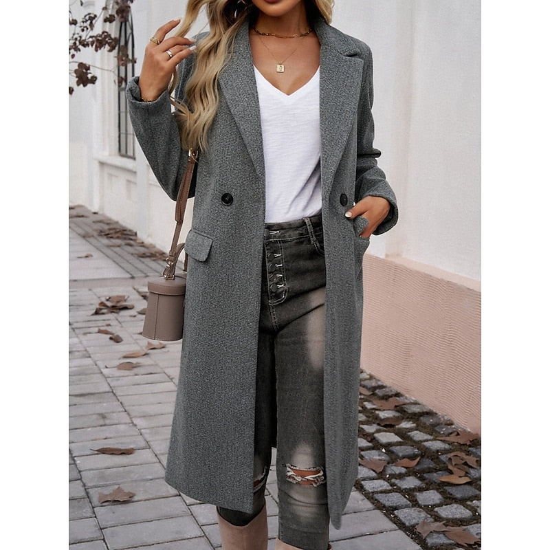 Manteau long femme en laine coupe ajustée à col cranté 3