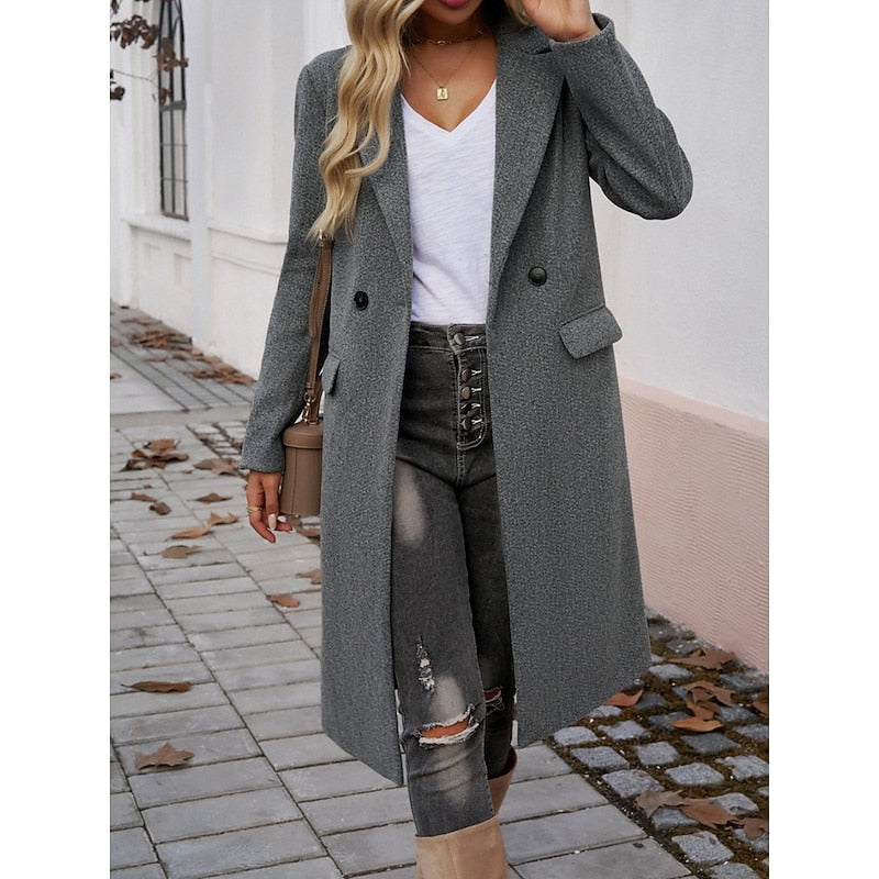 Manteau long femme en laine coupe ajustée à col cranté 4