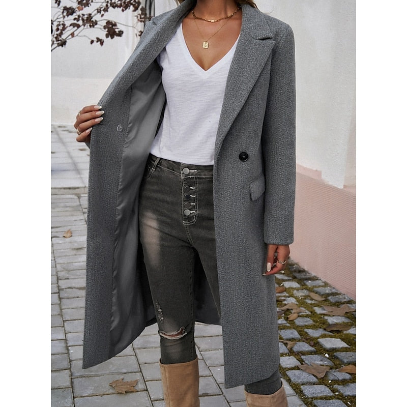 Manteau long femme en laine coupe ajustée à col cranté 5
