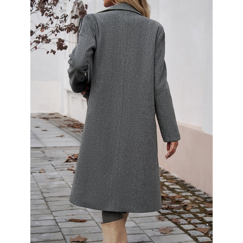 Manteau long femme en laine coupe ajustée à col cranté 6