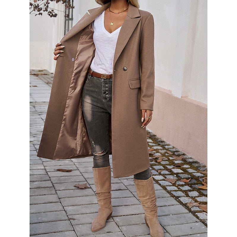 Manteau long femme en laine coupe ajustée à col cranté 7