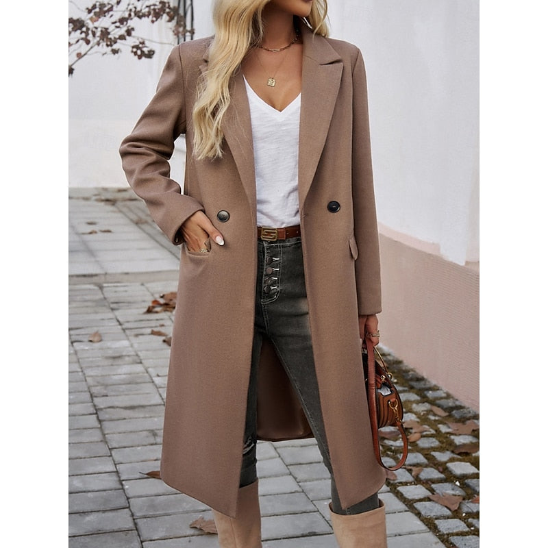 Manteau long femme en laine coupe ajustée à col cranté 9