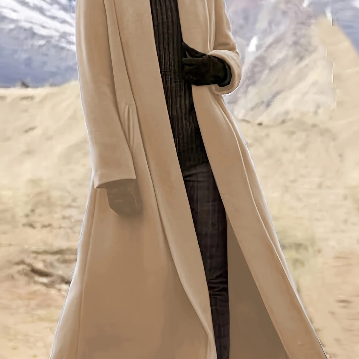 Manteau long femme en laine coupe évasée à col à revers 14