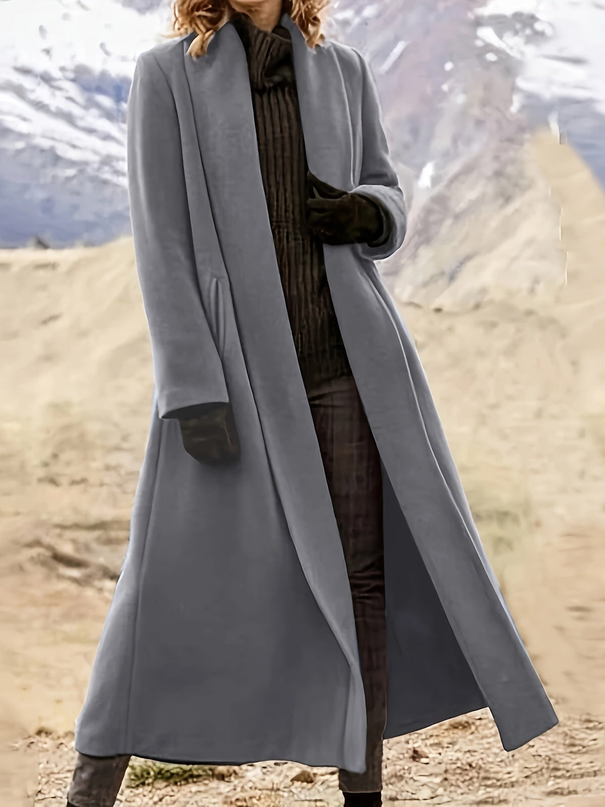 Manteau long femme en laine coupe évasée à col à revers 23