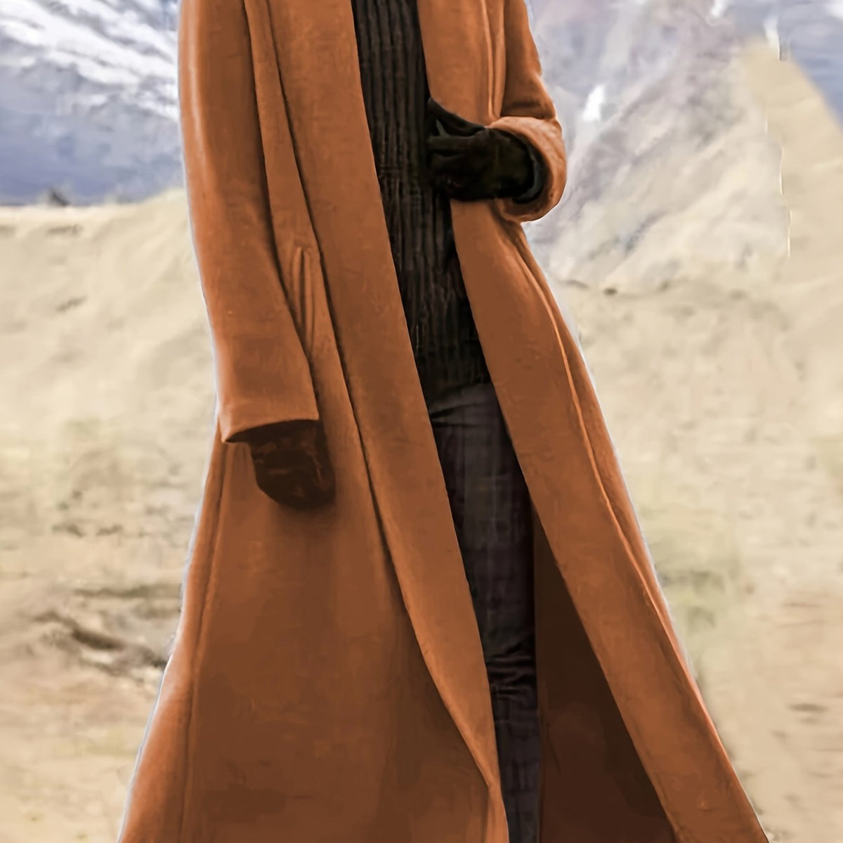 Manteau long femme en laine coupe évasée à col à revers 26
