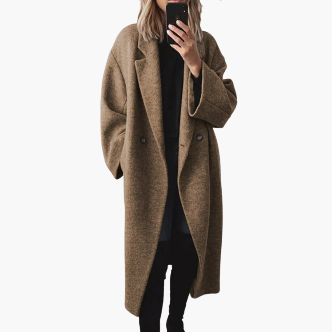 Manteau long femme en laine coupe oversize à double boutonnage 1