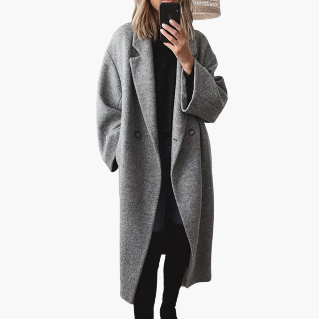 Manteau long femme en laine coupe oversize à double boutonnage 2