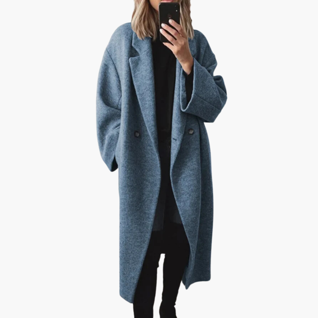 Manteau long femme en laine coupe oversize à double boutonnage 3