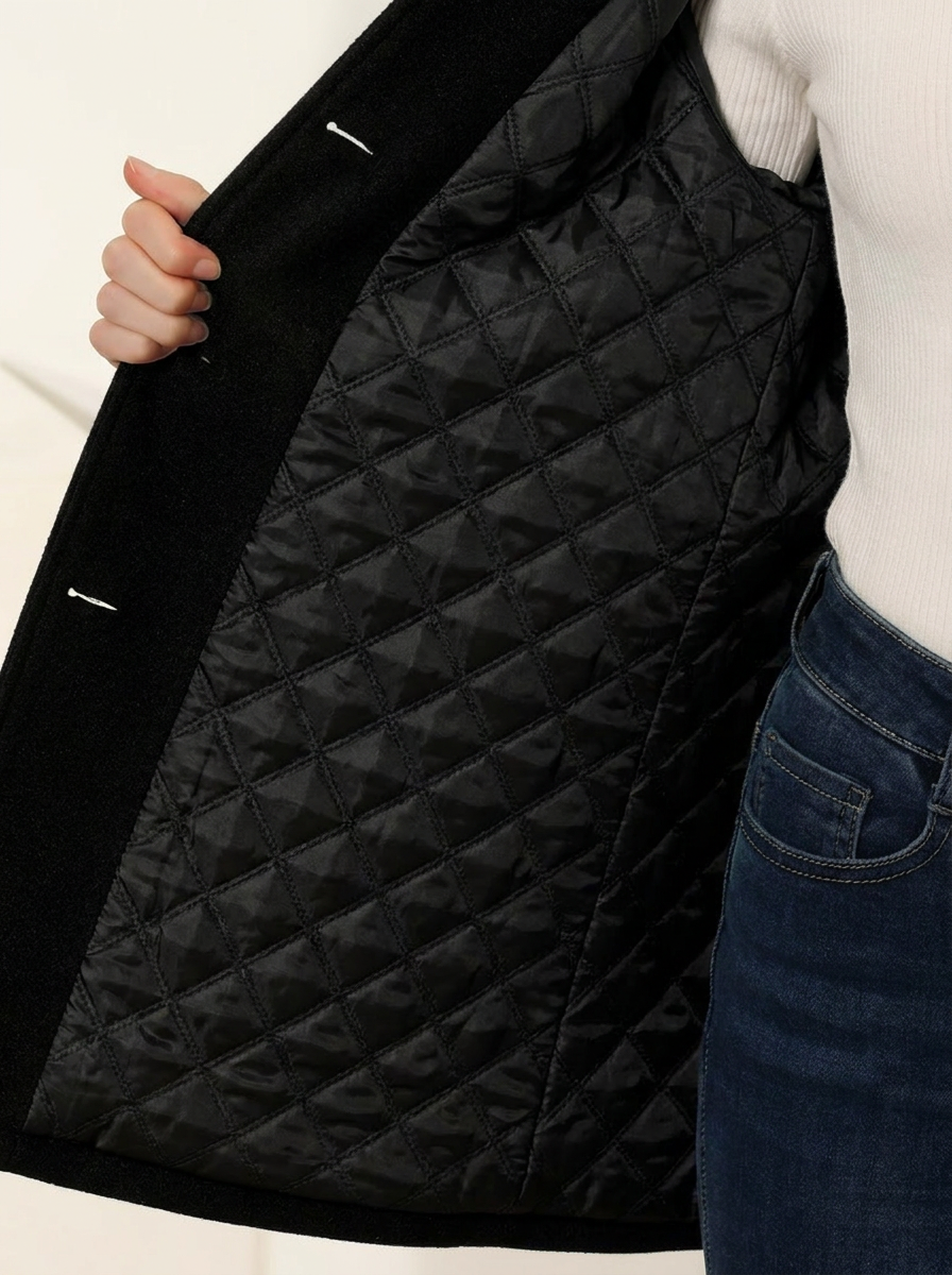 Manteau long femme en laine simple boutonnage à col chemise cintré 3