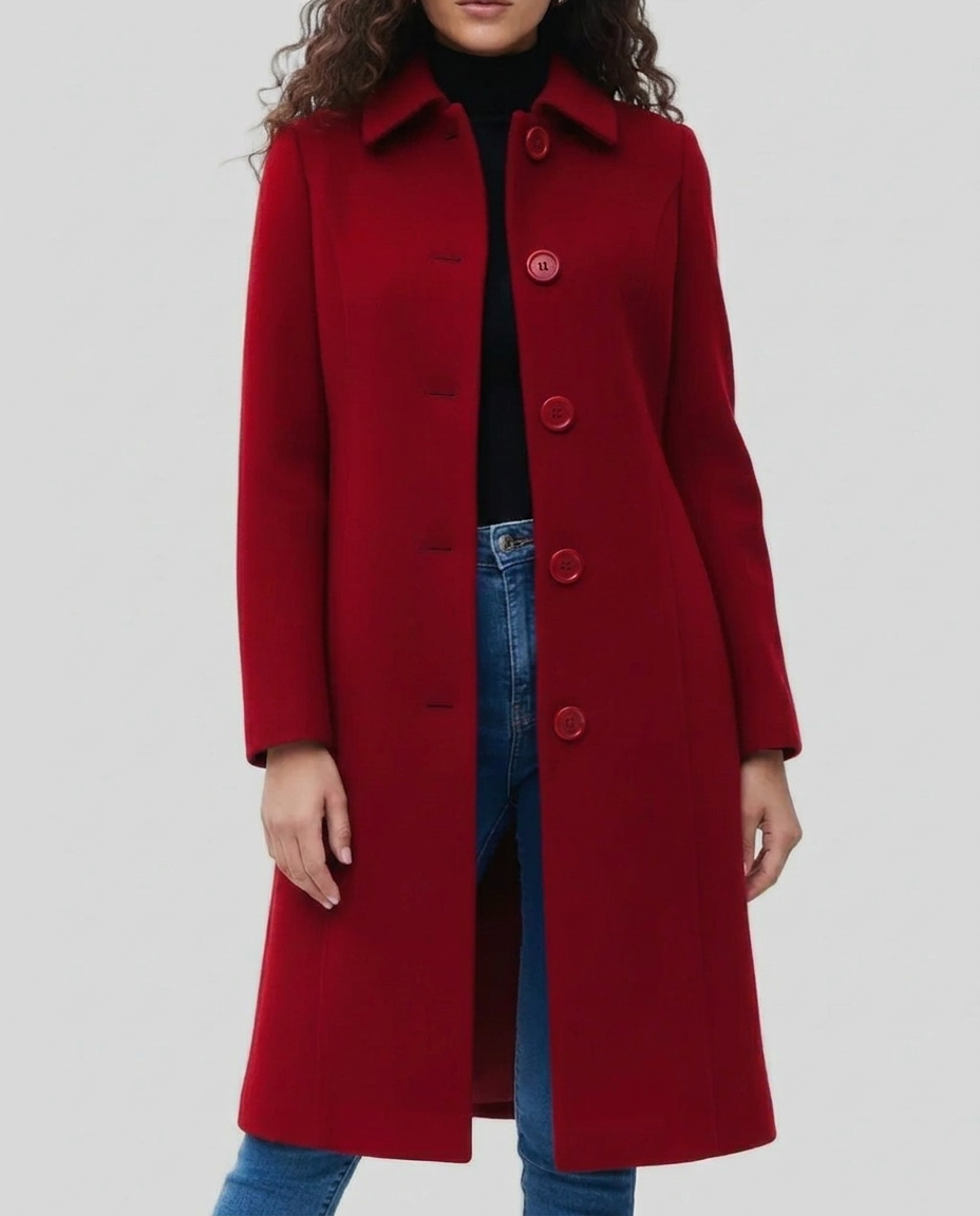 Manteau long femme en laine simple boutonnage à col chemise cintré 6