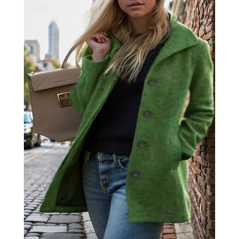 Manteau mi-long femme en laine à col rabattu et boutonnage simple 4