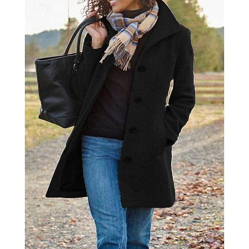 Manteau mi-long femme en laine à col rabattu et boutonnage simple 5